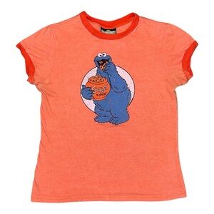 Vintage Y2K Cookie Monster Ringer Baby Tee ASO Rachel Green Friends S/M